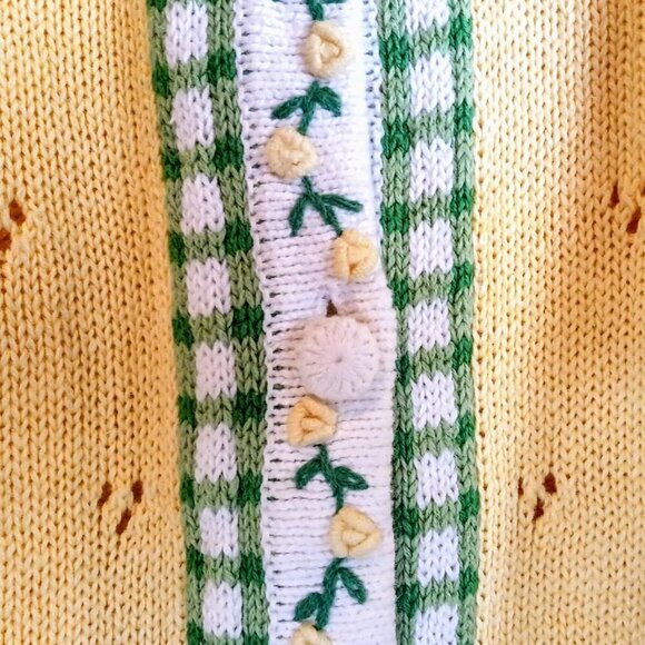 Hartstrings Yellow Green Floral Crochet Knit Cardigan - Picture 4 of 6
